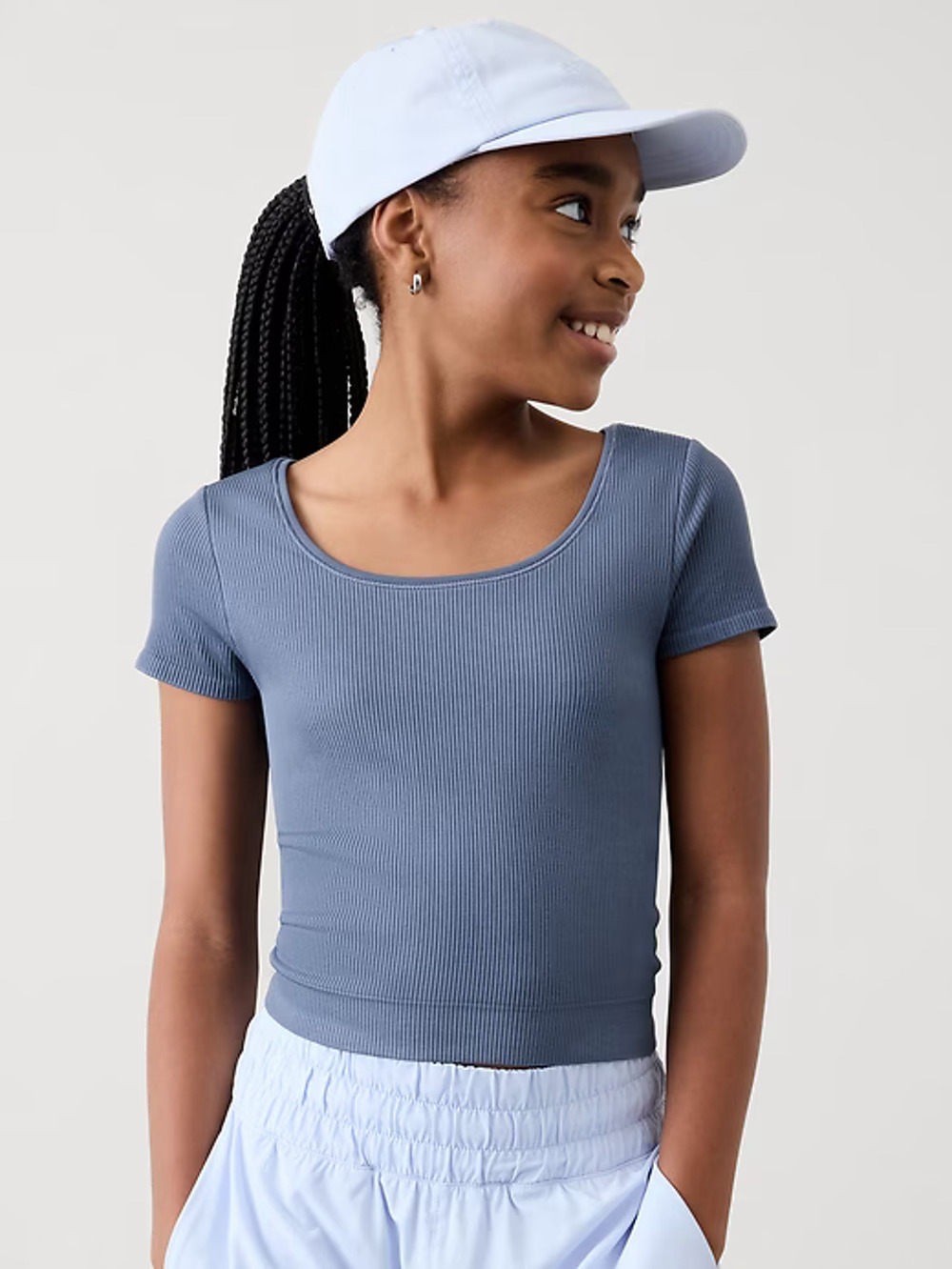 Athleta Girl Rise Above Rid CropTee XL 14 Gray Short Sleeve Seamless T Shirt
